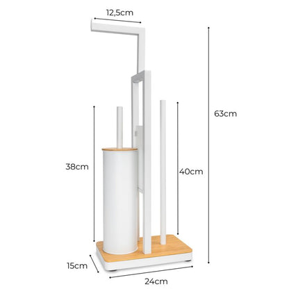 Toiletpapirstativ med WC-børste Hvid Bambus 62 cm