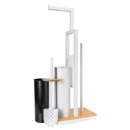 Toiletpapirstativ med WC-børste Hvid Bambus 62 cm