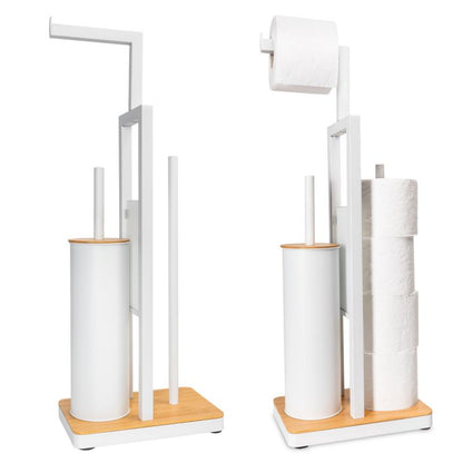 Toiletpapirstativ med WC-børste Hvid Bambus 62 cm