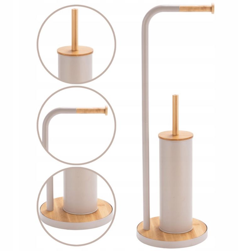 Toiletpapirstativ med WC-børste Beige Bambus 65,3 cm