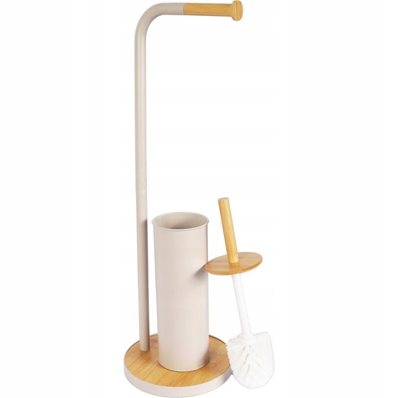 Toiletpapirstativ med WC-børste Beige Bambus 65,3 cm