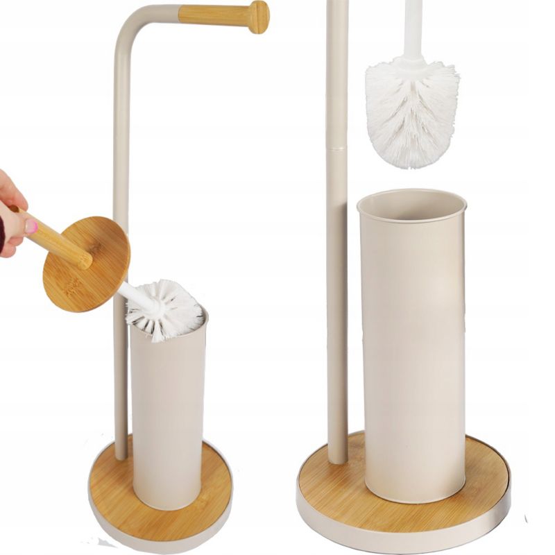 Toiletpapirstativ med WC-børste Beige Bambus 65,3 cm