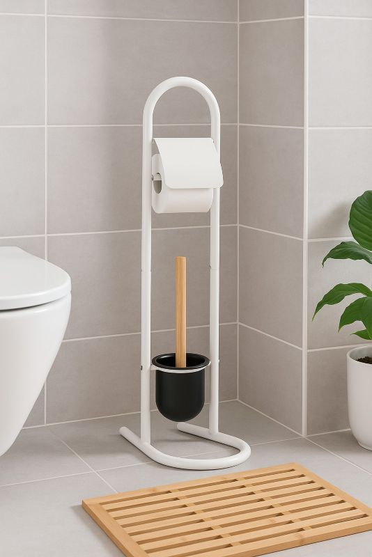 Toiletpapirstativ med toiletbørste Hvid 81 cm