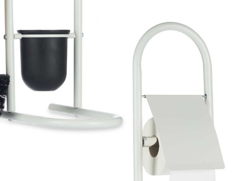 Toiletpapirstativ med toiletbørste Hvid 81 cm