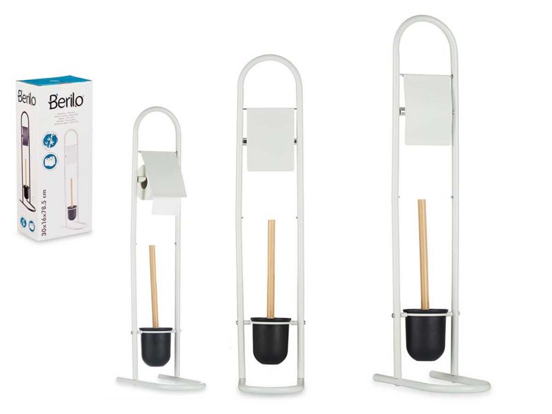 Toiletpapirstativ med toiletbørste Hvid 81 cm