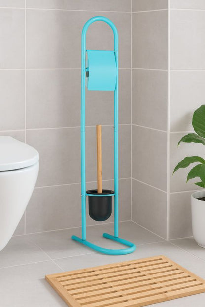 Toiletpapirholder med Toiletbørste Blå 81 cm 1 sæt