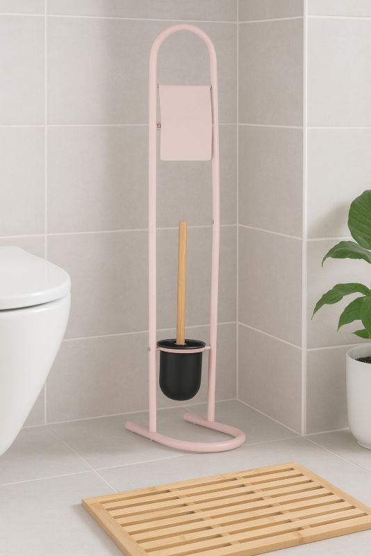 Toiletpapirholder med Toiletbørste 81 cm Rosa 1 sæt