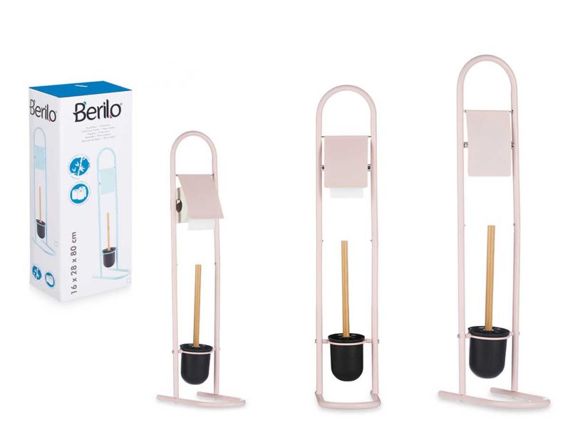 Toiletpapirholder med Toiletbørste 81 cm Rosa 1 sæt