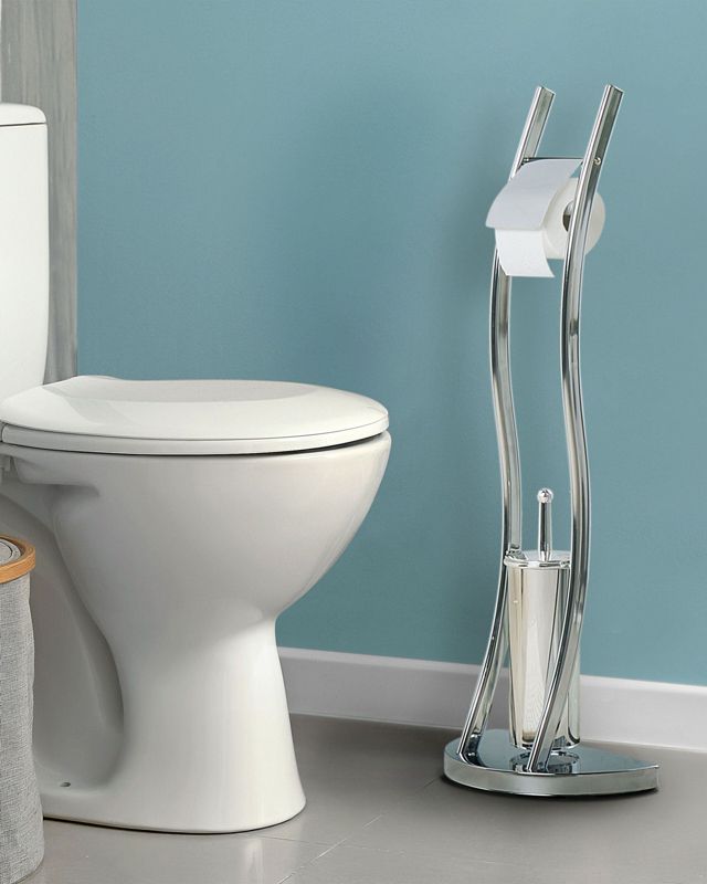Toiletpapirholder med Børste Soacha Sølv 33x33x92 cm