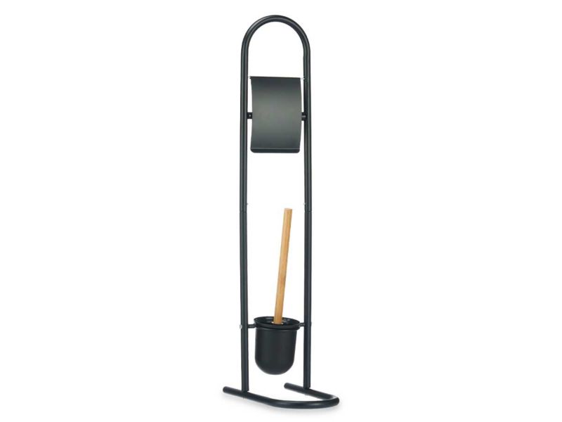 Toiletpapirholder med WC-børste Metal Bambus Sort 81x28,5x16 cm