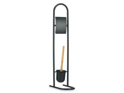 Toiletpapirholder med WC-børste Metal Bambus Sort 81x28,5x16 cm