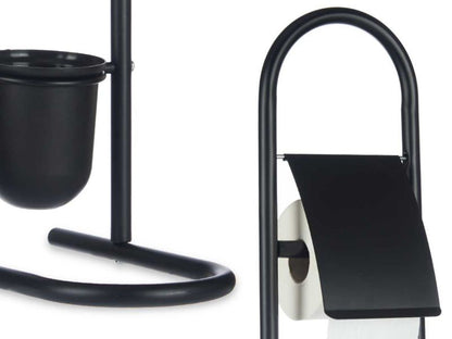 Toiletpapirholder med WC-børste Metal Bambus Sort 81x28,5x16 cm