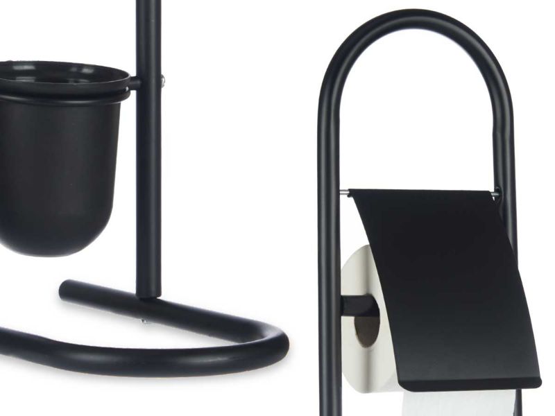 Toiletpapirholder med WC-børste Metal Bambus Sort 81x28,5x16 cm