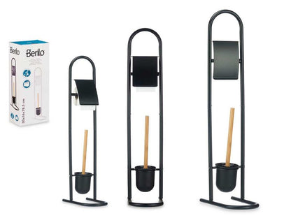 Toiletpapirholder med WC-børste Metal Bambus Sort 81x28,5x16 cm