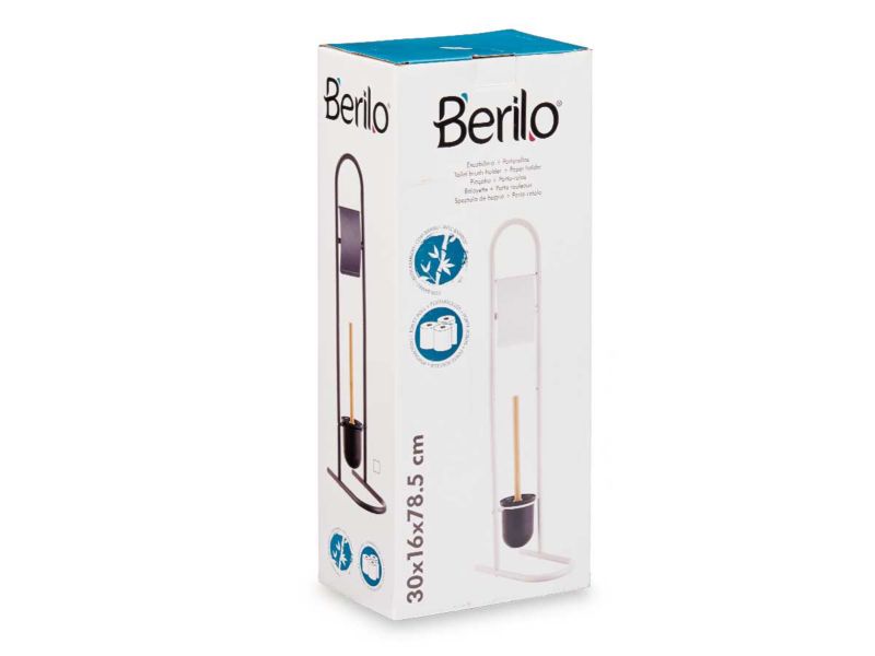 Toiletpapirholder med WC-børste Metal Bambus Sort 81x28,5x16 cm