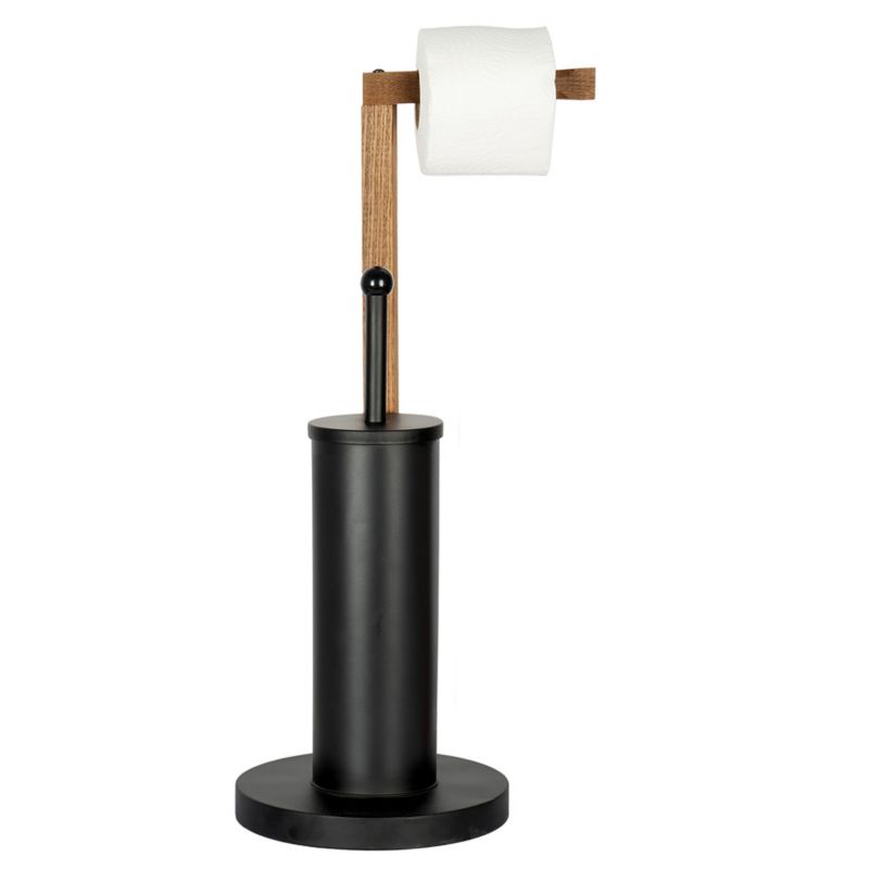 Toiletpapirholder med WC-børste Fritstående Stål Sort 72 cm