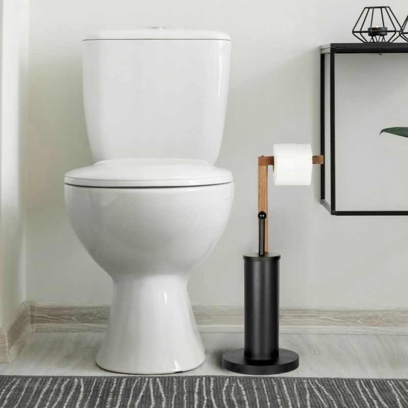 Toiletpapirholder med WC-børste Fritstående Stål Sort 72 cm