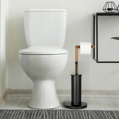 Toiletpapirholder med WC-børste Fritstående Stål Sort 72 cm