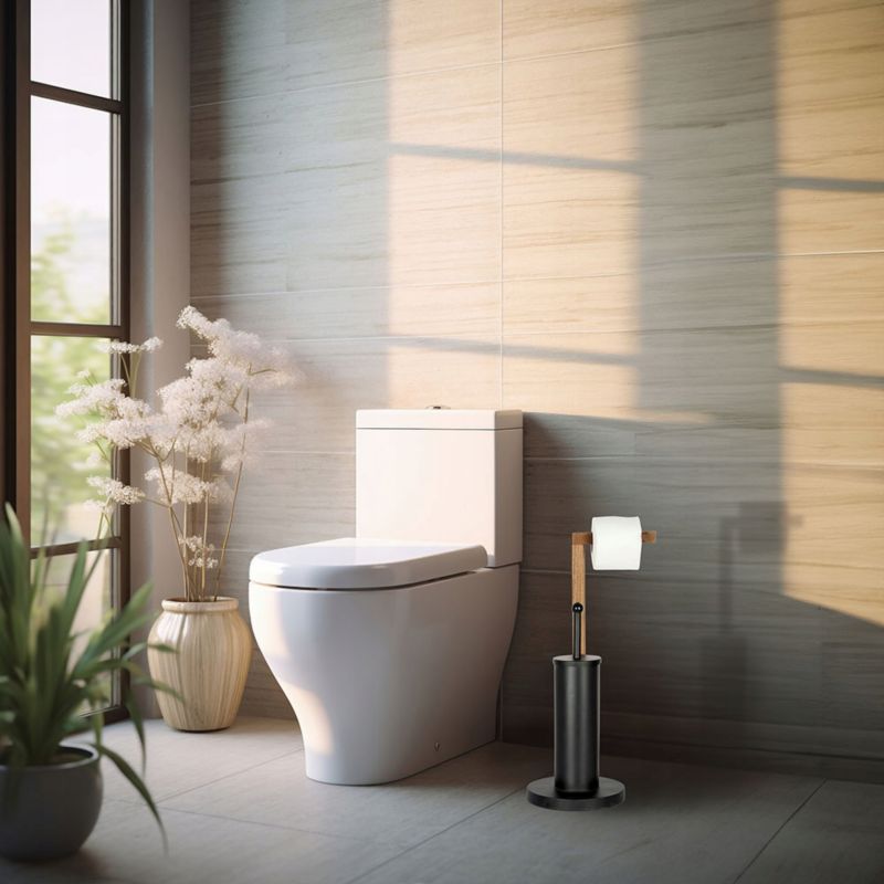 Toiletpapirholder med WC-børste Fritstående Stål Sort 72 cm