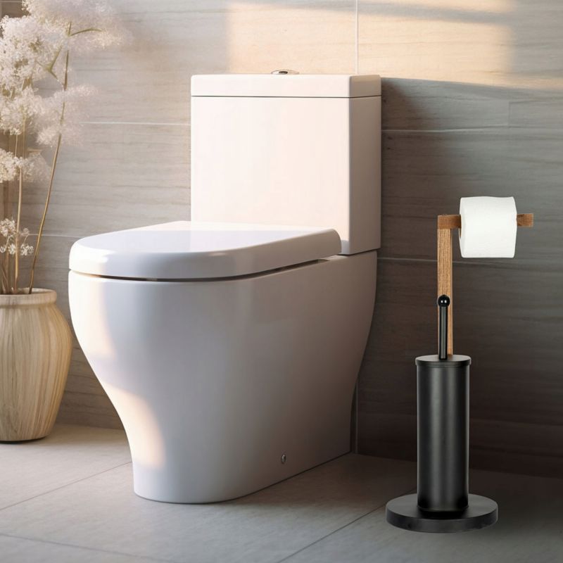 Toiletpapirholder med WC-børste Fritstående Stål Sort 72 cm