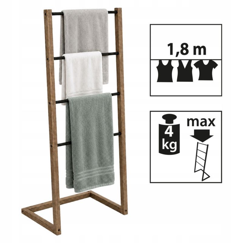Håndklædestativ 4 Arme Træ og Stål 51,7x29x98,5 cm