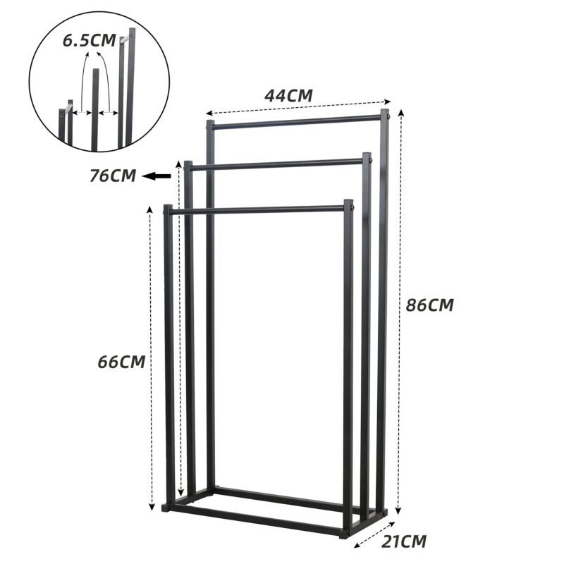 Stående Håndklædestativ Metal Sort 3 Niveauer 44x21x86 cm