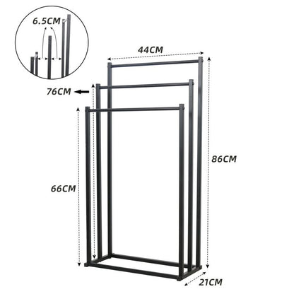 Stående Håndklædestativ Metal Sort 3 Niveauer 44x21x86 cm