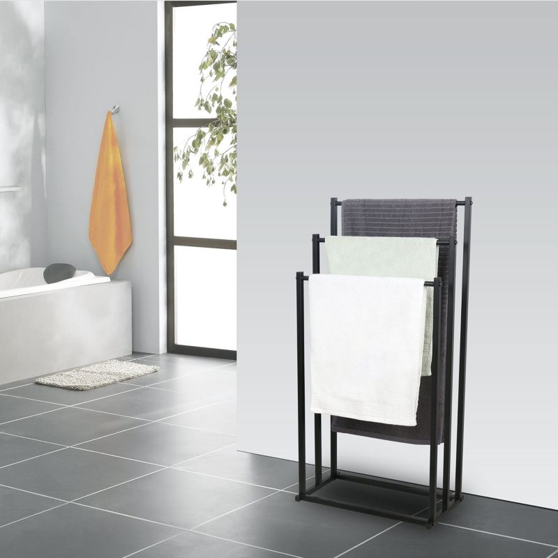 Stående Håndklædestativ Metal Sort 3 Niveauer 44x21x86 cm
