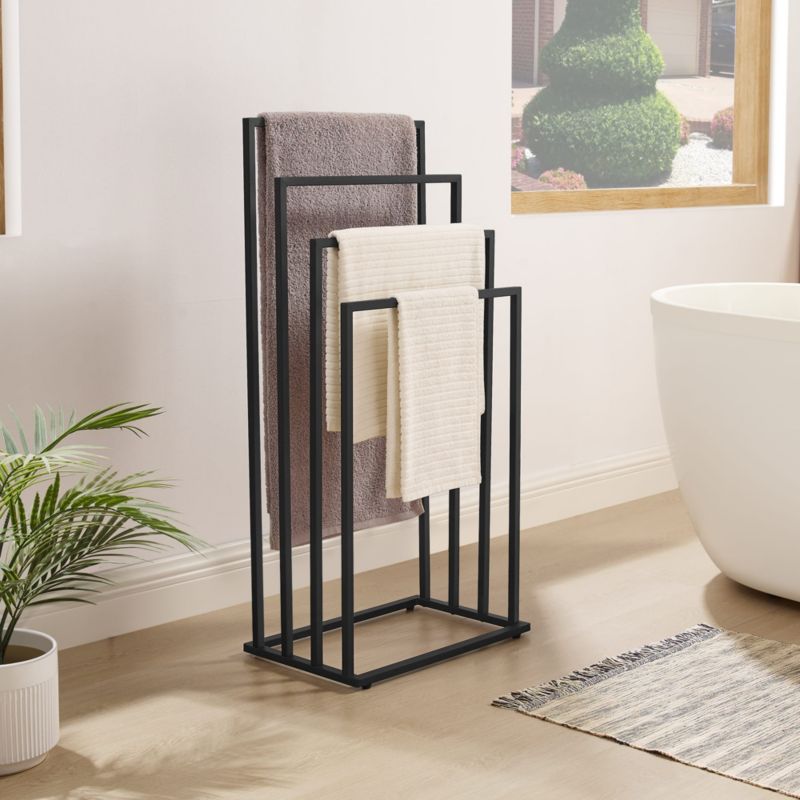 Håndklædeholder med 4 stænger 45x29x93,5 cm Sort