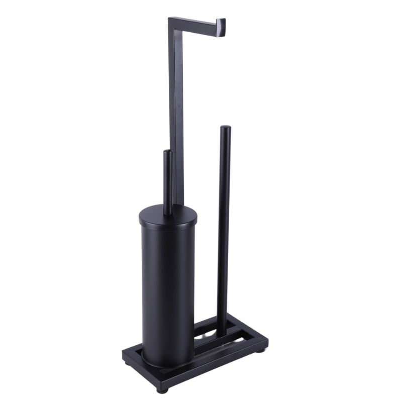 Toiletpapirholder med WC-børste 3-i-1 Sort Mat Stål 60,5 cm