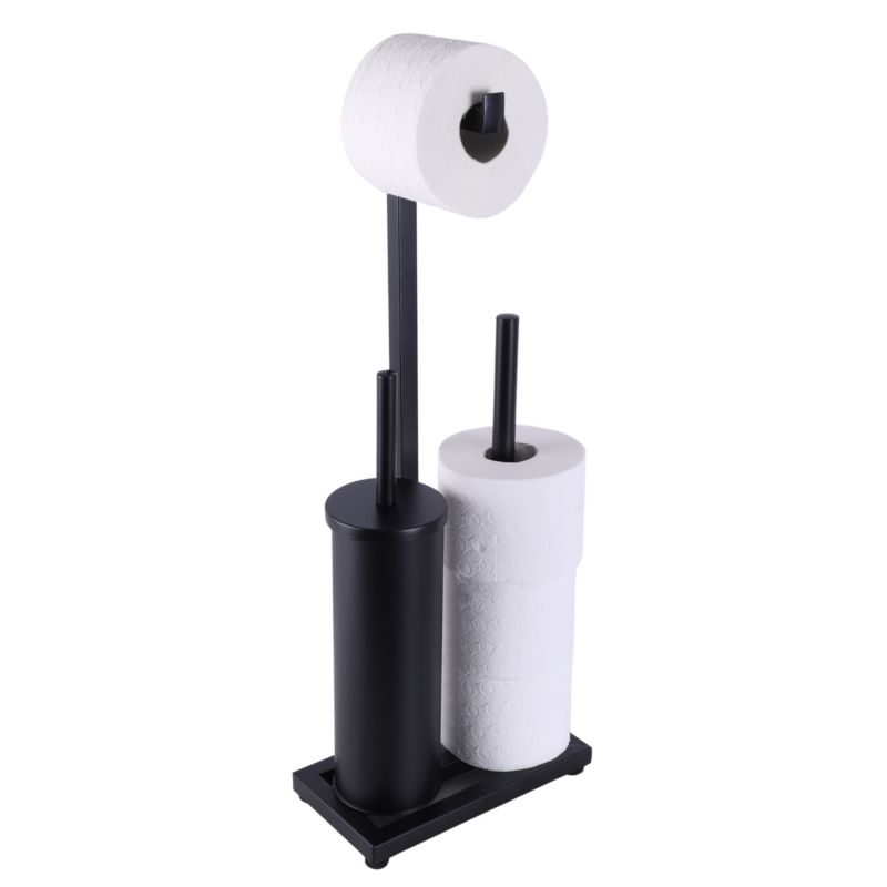 Toiletpapirholder med WC-børste 3-i-1 Sort Mat Stål 60,5 cm