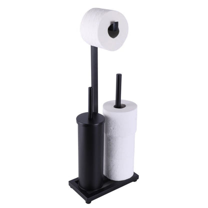 Toiletpapirholder med WC-børste 3-i-1 Sort Mat Stål 60,5 cm