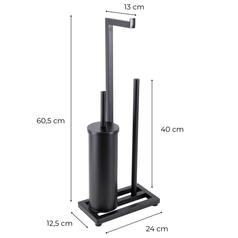 Toiletpapirholder med WC-børste 3-i-1 Sort Mat Stål 60,5 cm