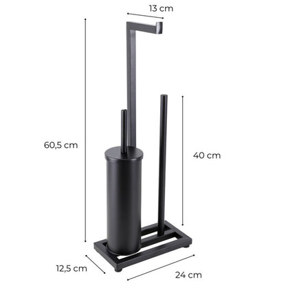 Toiletpapirholder med WC-børste 3-i-1 Sort Mat Stål 60,5 cm
