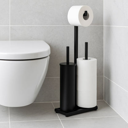 Toiletpapirholder med WC-børste 3-i-1 Sort Mat Stål 60,5 cm