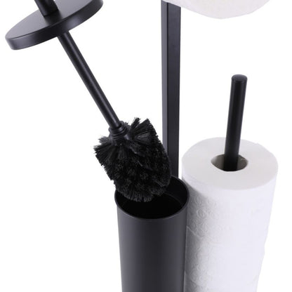 Toiletpapirholder med WC-børste 3-i-1 Sort Mat Stål 60,5 cm