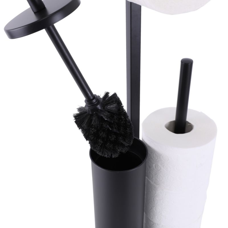 Toiletpapirholder med WC-børste 3-i-1 Sort Mat Stål 60,5 cm