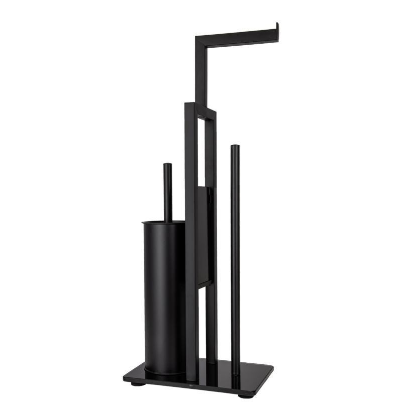 Toiletpapirstativ med WC-børste og Holder Sort 23,5 x 15,5 x 62 cm