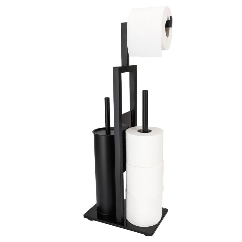 Toiletpapirstativ med WC-børste og Holder Sort 23,5 x 15,5 x 62 cm