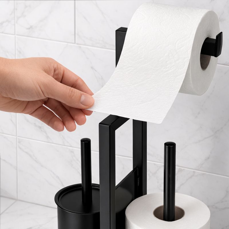 Toiletpapirstativ med WC-børste og Holder Sort 23,5 x 15,5 x 62 cm