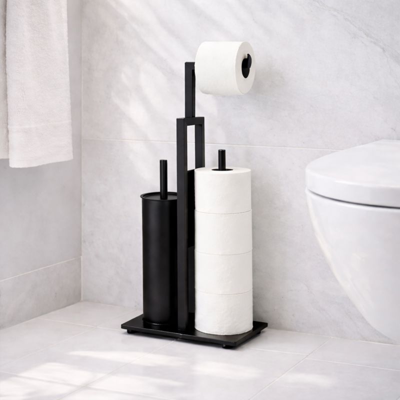Toiletpapirstativ med WC-børste og Holder Sort 23,5 x 15,5 x 62 cm