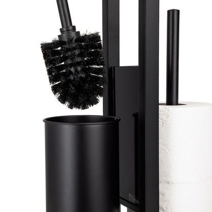Toiletpapirstativ med WC-børste og Holder Sort 23,5 x 15,5 x 62 cm
