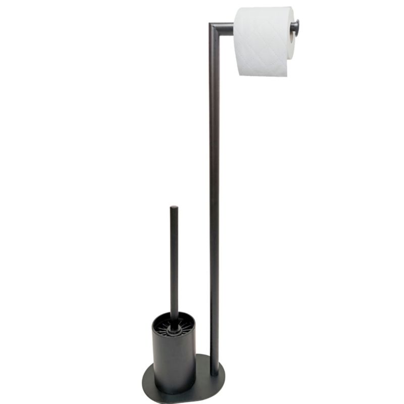 Gulvstativ til Toiletpapir og Toiletbørste 3-i-1 Sort Mat 67 cm
