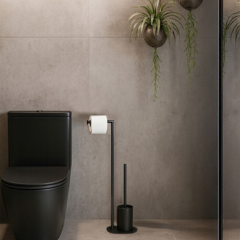 Gulvstativ til Toiletpapir og Toiletbørste 3-i-1 Sort Mat 67 cm