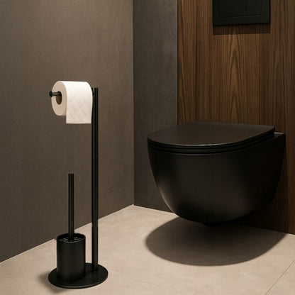 Gulvstativ til Toiletpapir og Toiletbørste 3-i-1 Sort Mat 67 cm