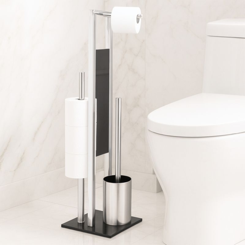 Gulvstativ til Toiletpapir og Toiletbørste 3-i-1 Børstet Krom Mørkt Glas 68 cm
