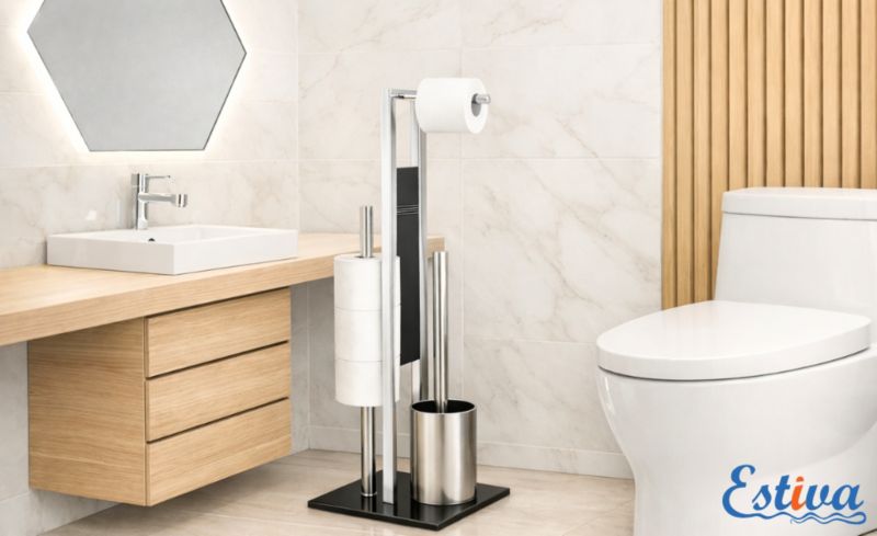 Gulvstativ til Toiletpapir og Toiletbørste 3-i-1 Børstet Krom Mørkt Glas 68 cm