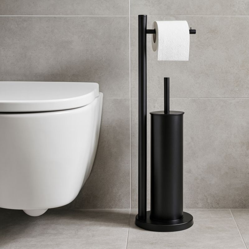 Toiletsæt med Holder og Børste Sort Mat Stål 52,5 cm
