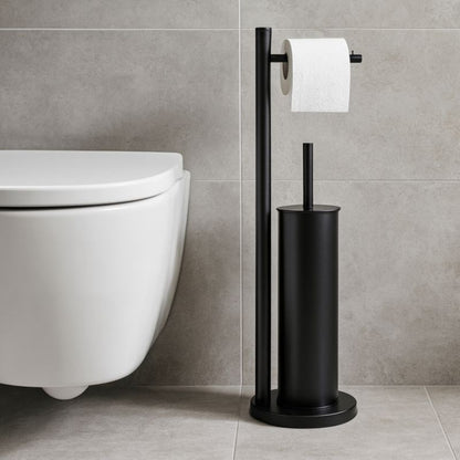 Toiletsæt med Holder og Børste Sort Mat Stål 52,5 cm