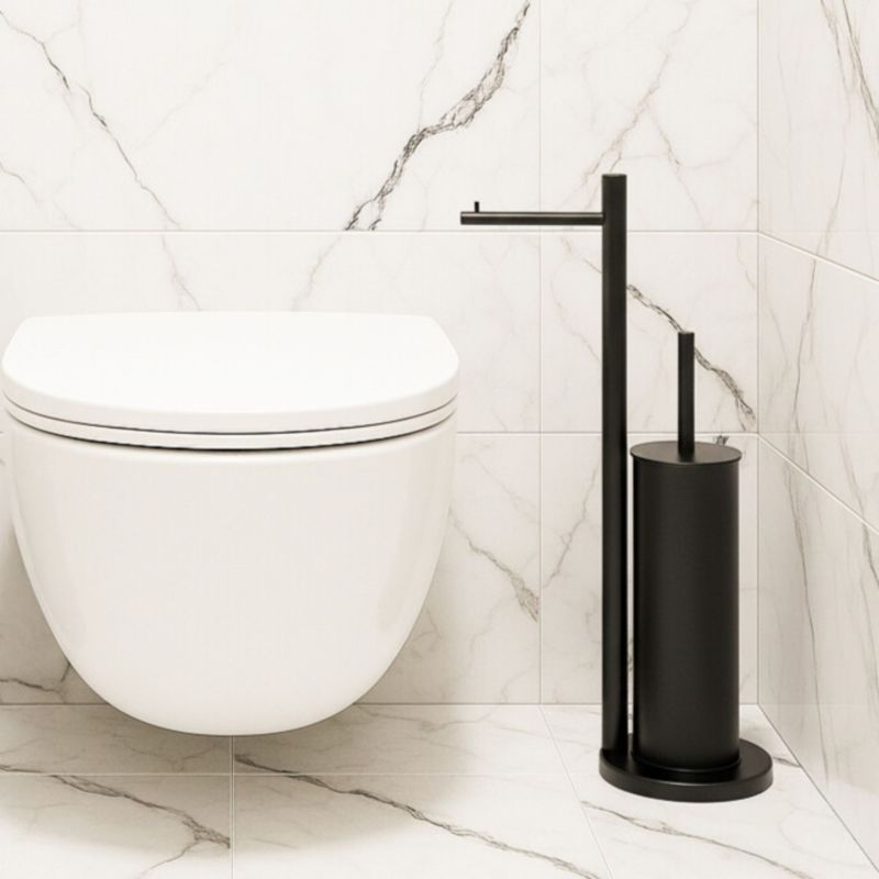 Toiletsæt med Holder og Børste Sort Mat Stål 52,5 cm